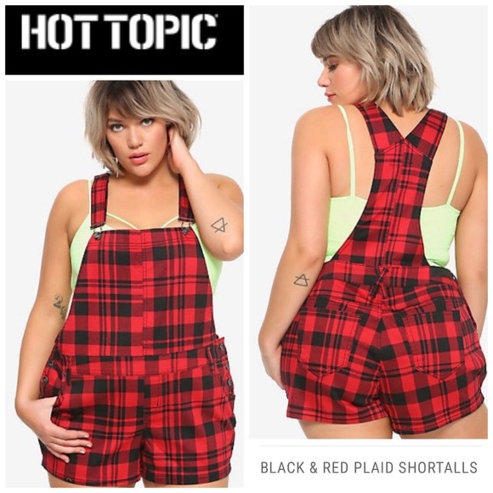 Hot Topic BlackHeart Red/Blk Plaid Shortalls 3XL